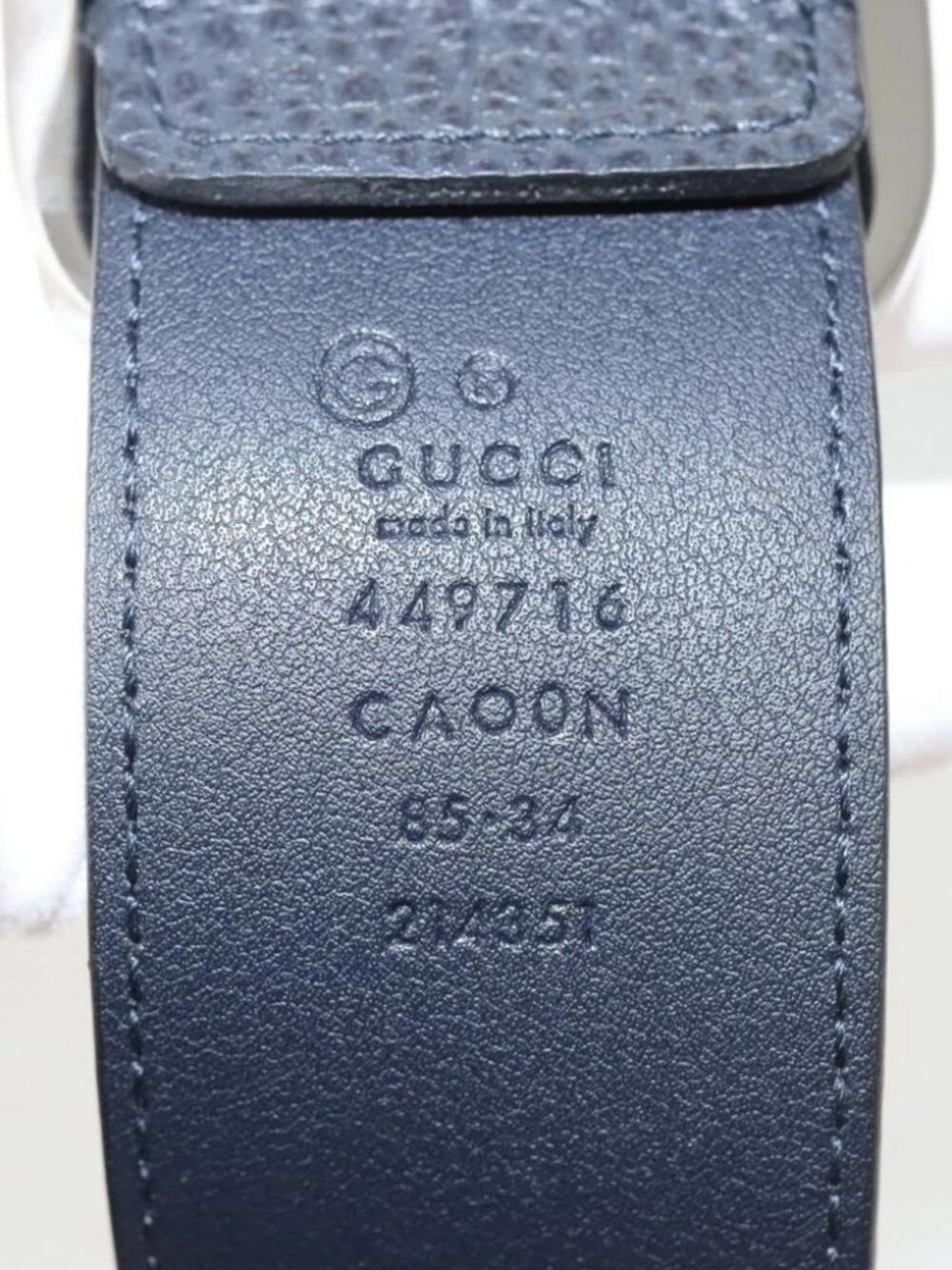 GUCCI Belt Leather Outlet 38.2" Navy Silver 449716 Auth 123067 - Picture 9 of 11